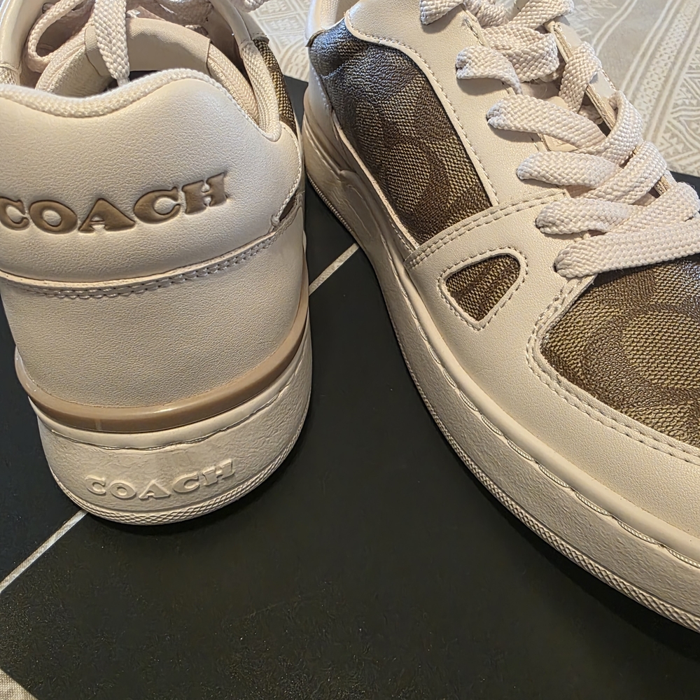 Coach Women's White and Brown Sneakers - Picture 2 of 5